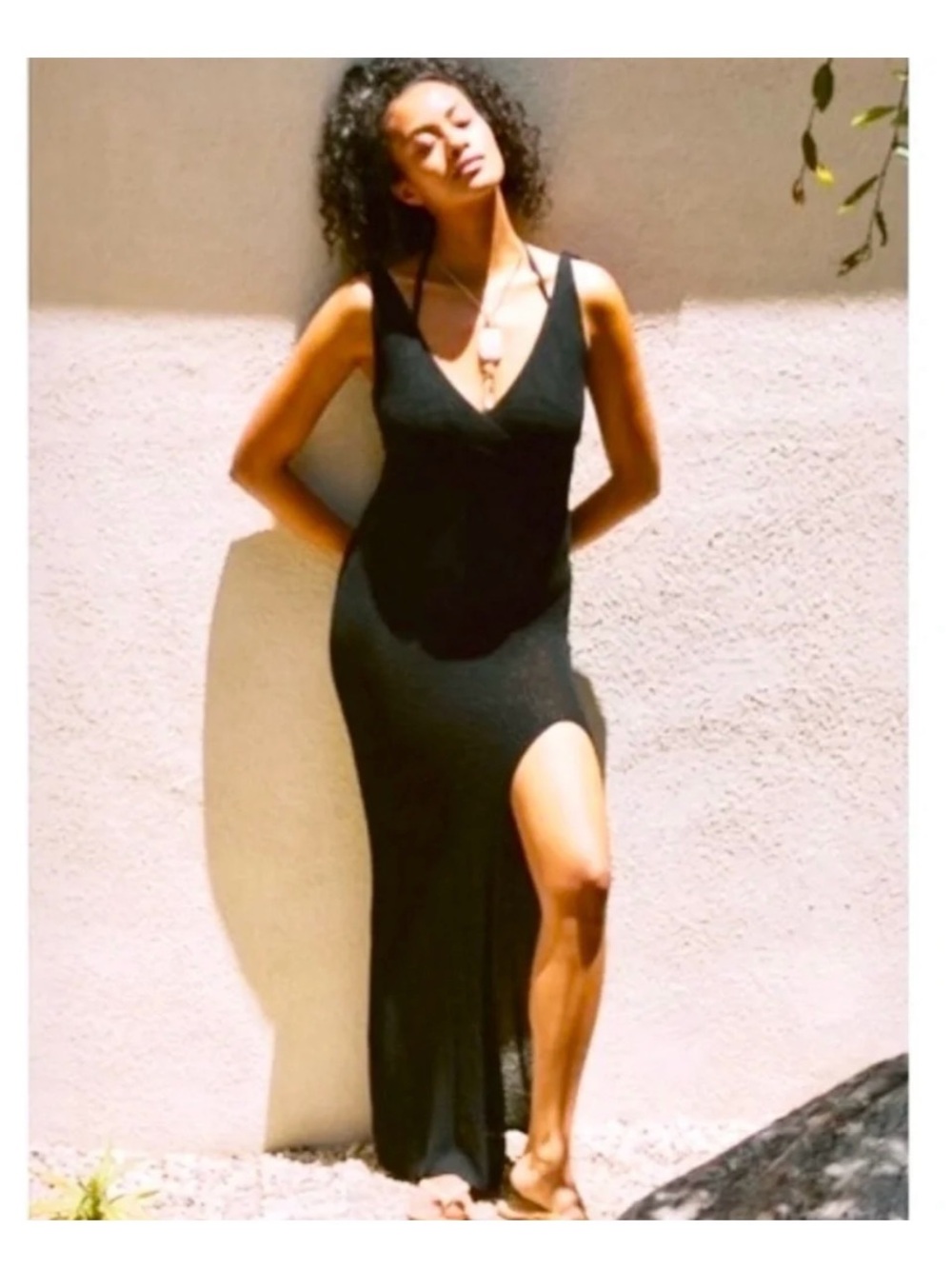 l*space Black Kihei V-Neck Maxi with High Side Slit | NWOT | Small